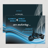 Blue road biker bruiloft uitnodiging (Voorkant / Achterkant)