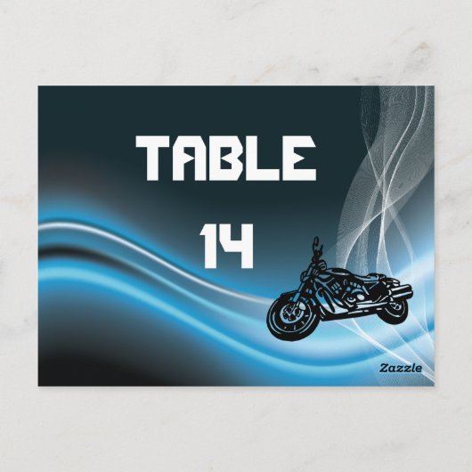 Blue road biker trouwtafel nummer briefkaart (Achterkant)