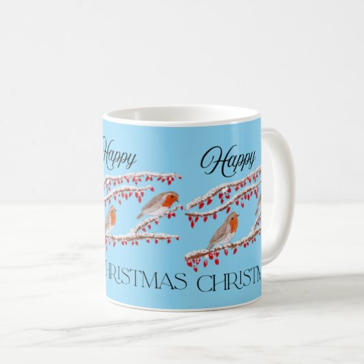 Blue Robin Christmas Koffiemok (Voorkant rechts)