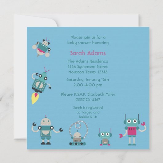 Blue Robot 5x5 Boy Baby shower Uitnodiging (Achterkant)