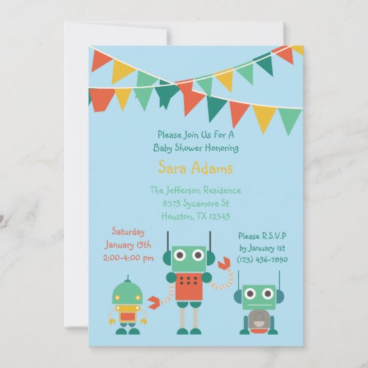 Blue Robot 5x7 Baby shower Kaart (Voorkant)