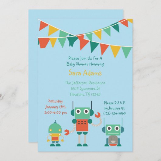 Blue Robot 5x7 Baby shower Kaart (Voorkant / Achterkant)