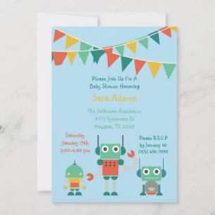Blue Robot 5x7 Baby shower Uitnodiging