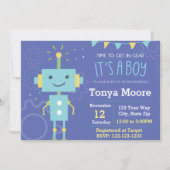 Blue Robot Baby shower Invitation Kaart (Voorkant)