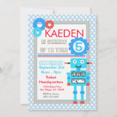 Blue Robot Birthday Invitation Modern Boys Kaart (Voorkant)