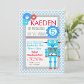 Blue Robot Birthday Invitation Modern Boys Kaart (Staand voorkant)