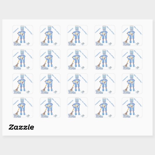 Blue robot birthday stickers (Vel)