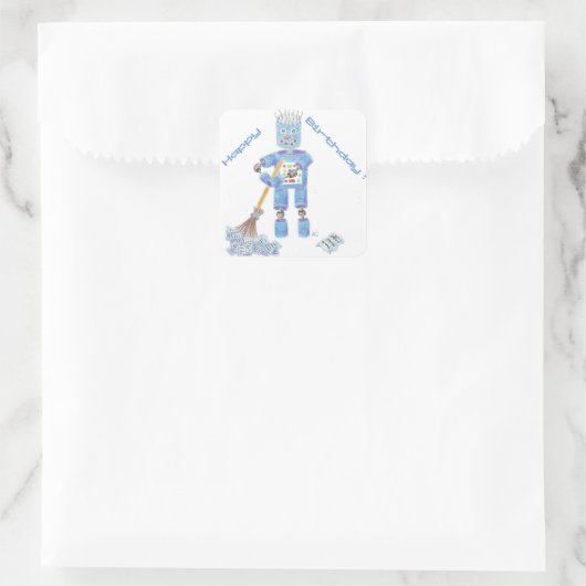Blue robot birthday stickers (Tas)