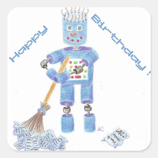 Blue robot birthday stickers (Voorkant)