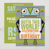 Blue Robot Childs Birthday Party Invitation Kaart (Voorkant / Achterkant)
