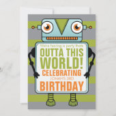 Blue Robot Childs Birthday Party Invitation Kaart (Voorkant)