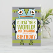 Blue Robot Childs Birthday Party Invitation Kaart (Staand voorkant)