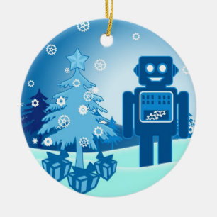 Blue Robot Chritsmas Keramisch Ornament