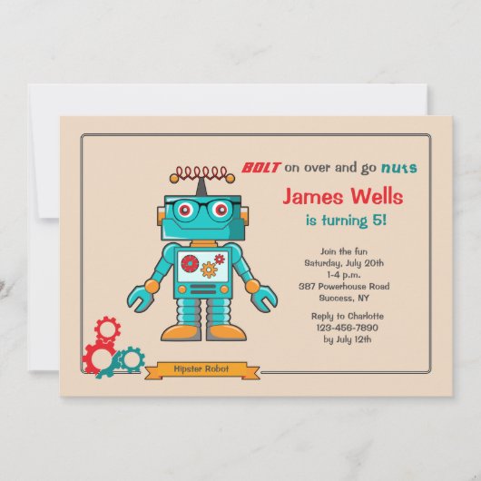 Blue Robot Invitation Kaart (Voorkant)