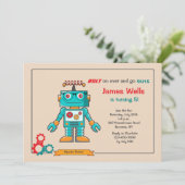 Blue Robot Invitation Kaart (Staand voorkant)