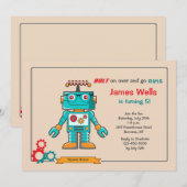 Blue Robot Invitation Kaart (Voorkant / Achterkant)