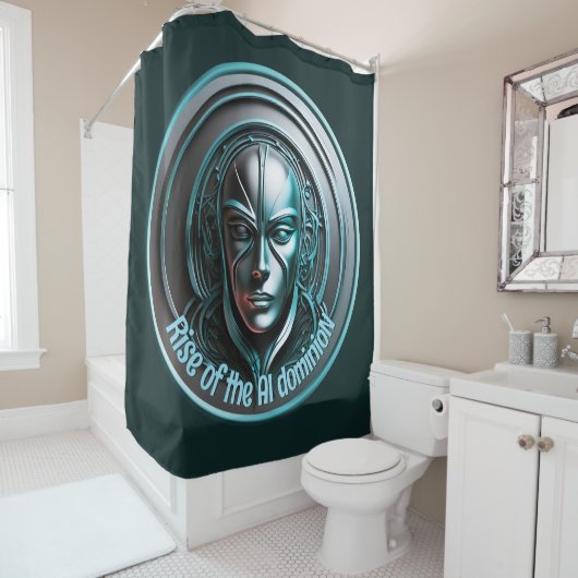 Blue Robot Mask - Opkomst van de AI dominioN Douchegordijn (In situ)