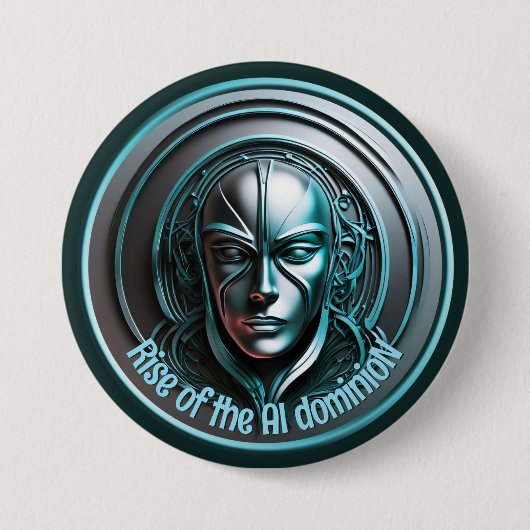 Blue Robot Mask - Opkomst van de AI dominioN Ronde Button 7,6 Cm (Voorkant)