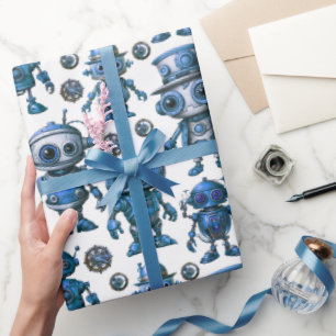 Blue Robot Pattern Cadeaupapier