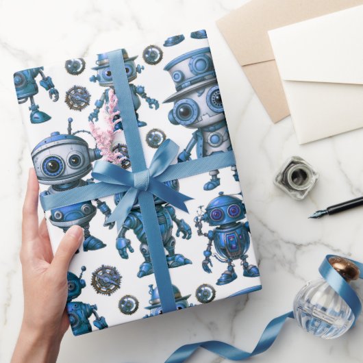 Blue Robot Pattern Cadeaupapier (Geschenken)