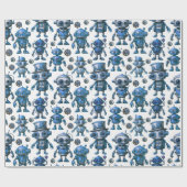 Blue Robot Pattern Cadeaupapier (Vlak)
