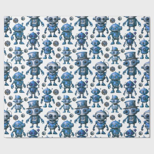 Blue Robot Pattern Cadeaupapier (Vlak)