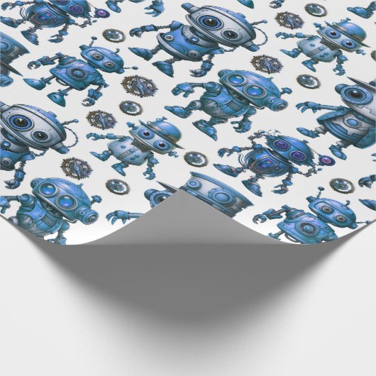 Blue Robot Pattern Cadeaupapier (Hoek)