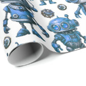 Blue Robot Pattern Cadeaupapier (Rol Hoek)
