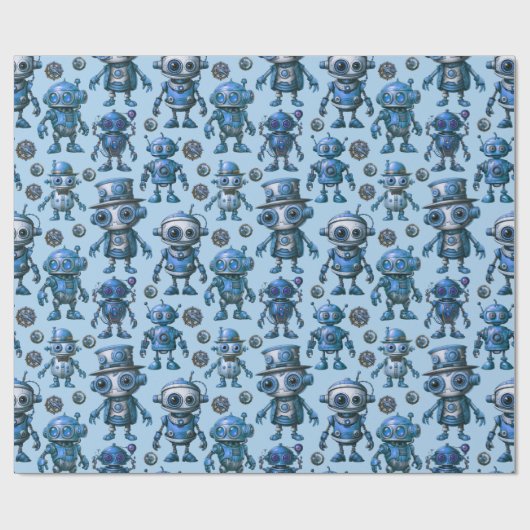 Blue Robot Pattern Cadeaupapier (Vlak)