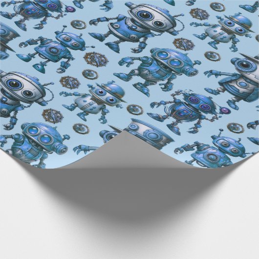 Blue Robot Pattern Cadeaupapier (Hoek)