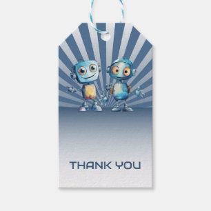 Blue Robot Theme Verjaardag Bedankt Cadeaulabel