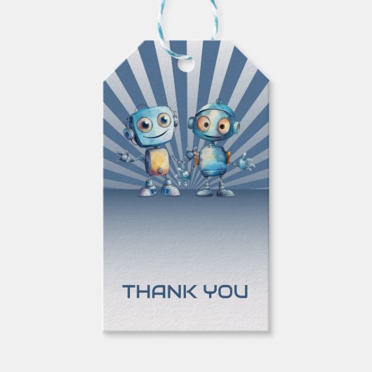 Blue Robot Theme Verjaardag Bedankt Cadeaulabel (Voorkant)
