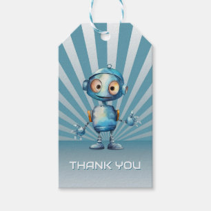 Blue Robot Theme Verjaardag Bedankt Cadeaulabel