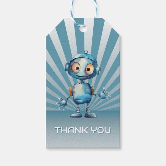 Blue Robot Theme Verjaardag Bedankt Cadeaulabel (Voorkant)