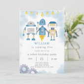 Blue Robot Verjaardag uitnodiging (Staand voorkant)