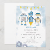 Blue Robot Verjaardag uitnodiging (Voorkant / Achterkant)