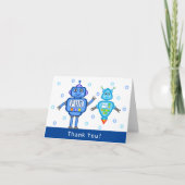 Blue Robots Verjaardagsfeest Bedankt Card (Voorkant)