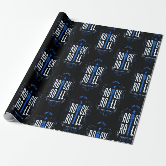 Blue  Rock en Roll Cadeaupapier (Uitgerold)