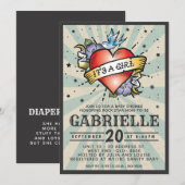 Blue Rock en Roll Tattoo Baby shower Invitation Kaart (Voorkant / Achterkant)