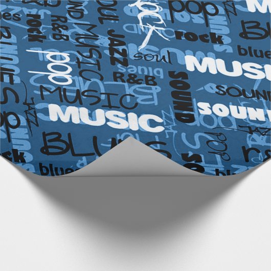 Blue Rock Pop R & B Music Text Cadeaupapier (Hoek)