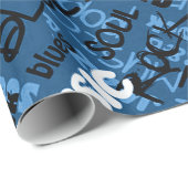 Blue Rock Pop R & B Music Text Wrapping Paper Cadeaupapier (Rol Hoek)