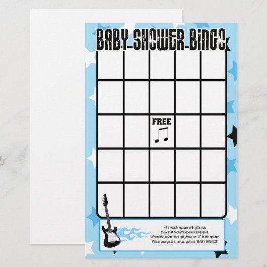 Blue Rock Star Baby shower Bingo Game (Voorkant / Achterkant)