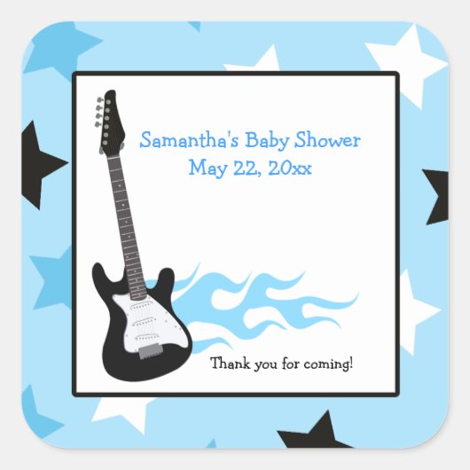 Blue Rock Star Guitar SQUARE Favor Sticker (Voorkant)