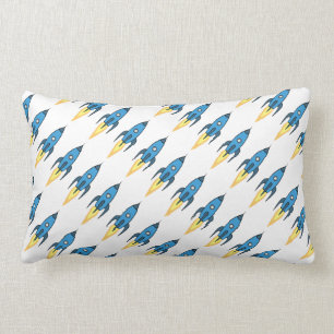 Blue Rocket Ship Buitenruimte Kinder Room Decor    Kussen