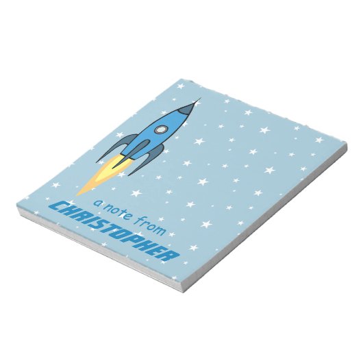 Blue Rocket Ship Buitenspace School Supplies Boy Notitieblok (Linkerzijde)