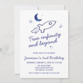 Blue Rocket Ship Buitenspatie 2e verjaardag Kaart (Voorkant)