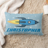 Blue Rocket Ship Buitenspatie Persoonlijke borden Kussen (Deken)