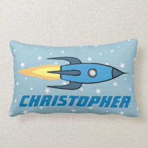 Blue Rocket Ship Buitenspatie Persoonlijke borden Kussen