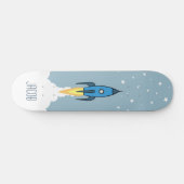 Blue Rocket Ship Buitenspatie Persoonlijke naam Bo Persoonlijk Skateboard (Horizontaal)