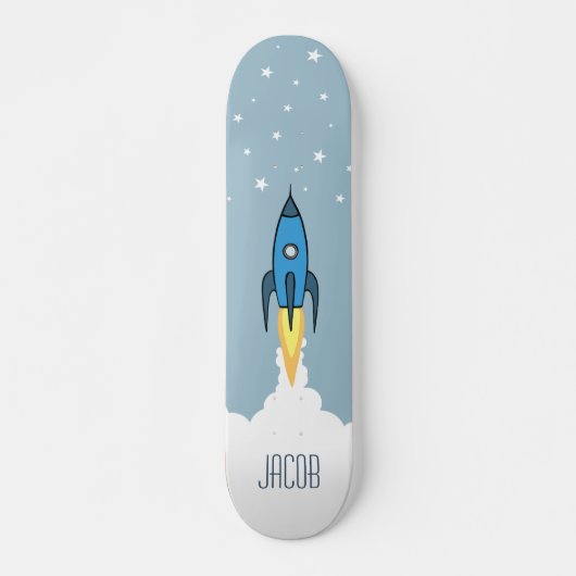 Blue Rocket Ship Buitenspatie Persoonlijke naam Bo Persoonlijk Skateboard (Voorkant)
